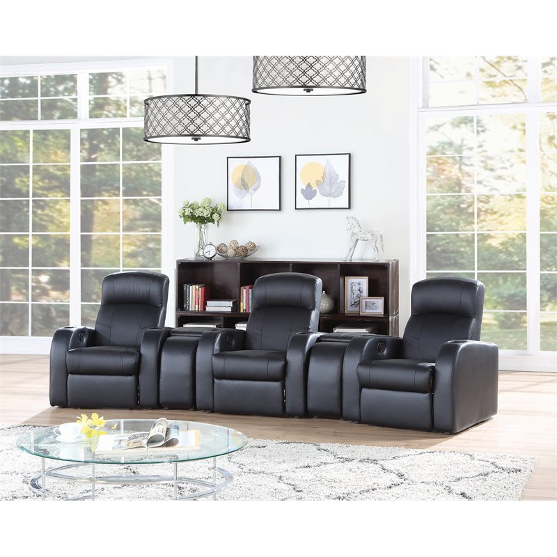 Cyrus Upholstered Recliner Living Room Set Black