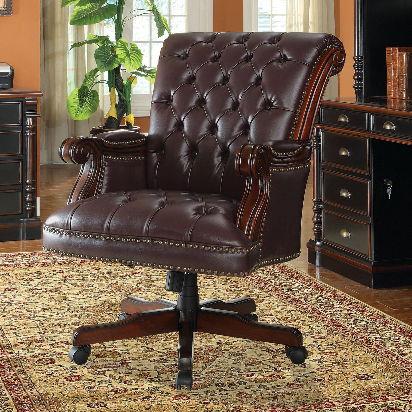 Tufted Adjustable Height Office Chair Dark Brown
