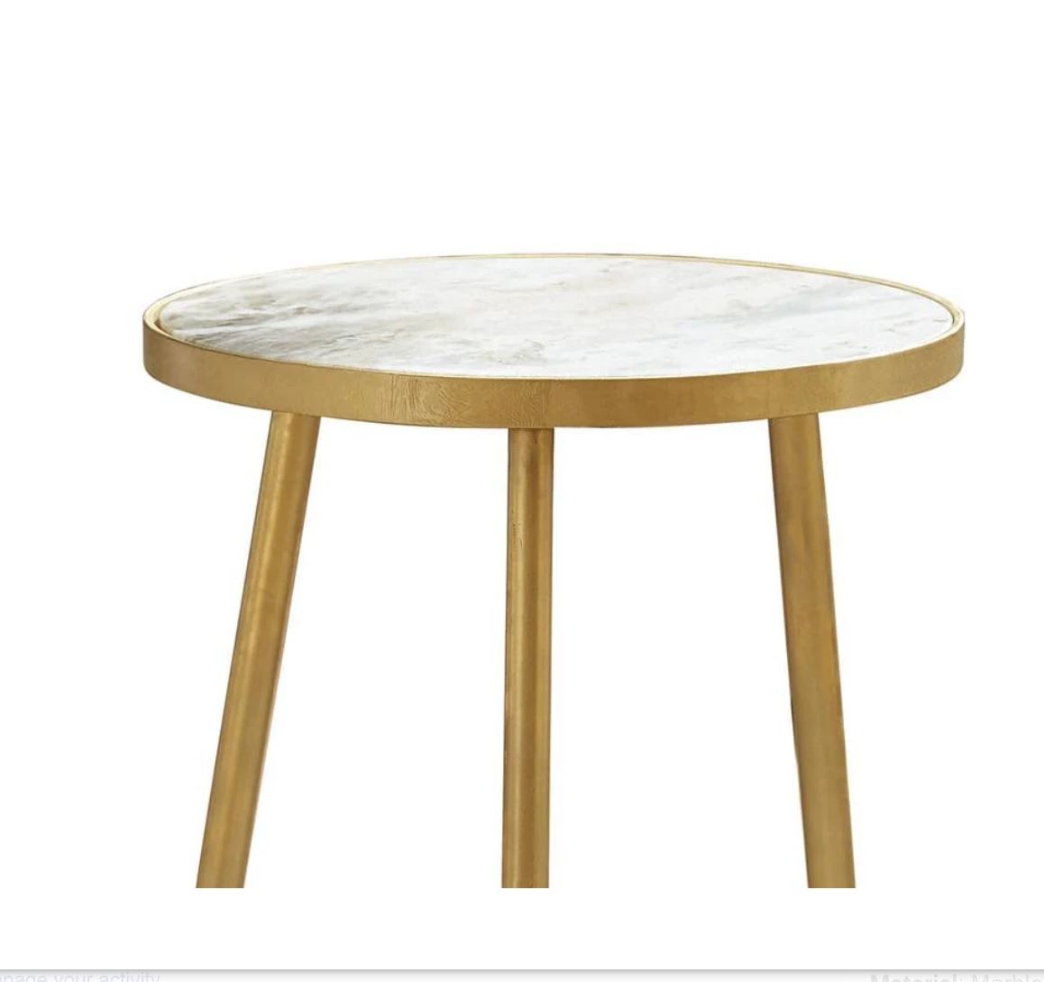 Round Accent Table White and Gold