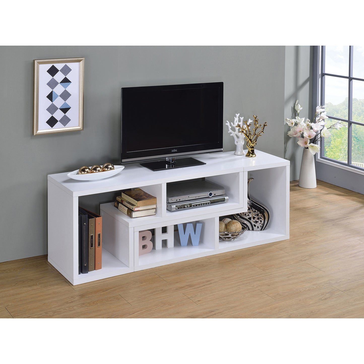 Velma Convertible TV Console and Bookcase White