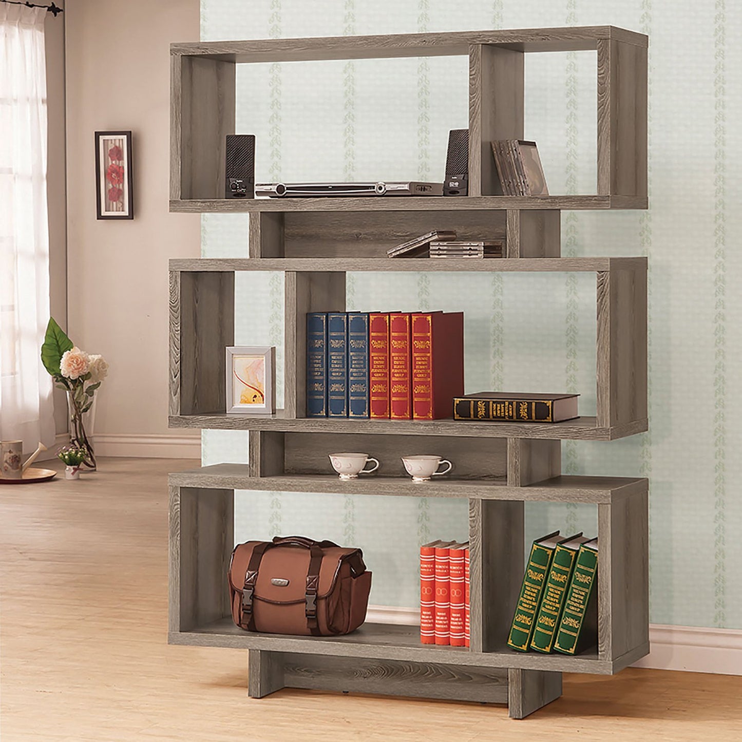 Reid 3-tier Geometric Bookcase Weathered Grey