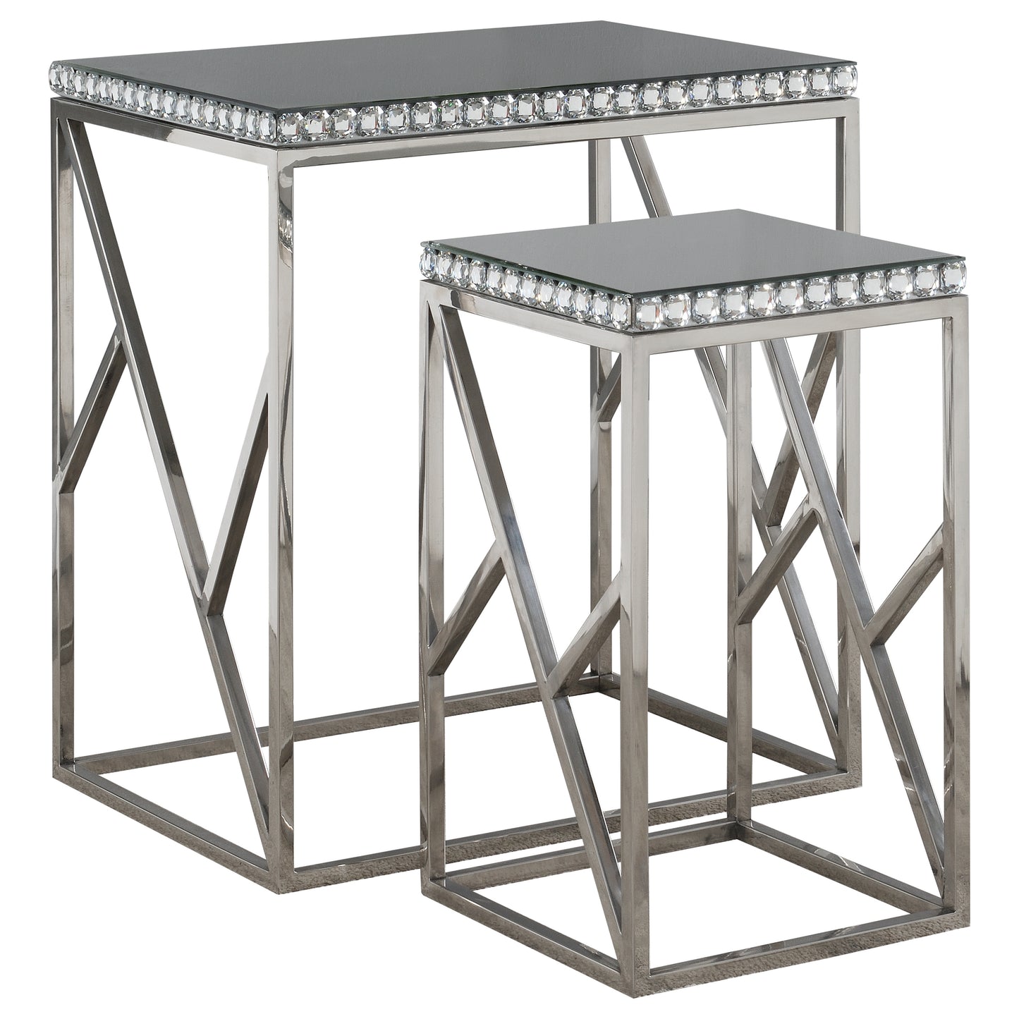 2-piece Mirror Top Nesting Tables Silver