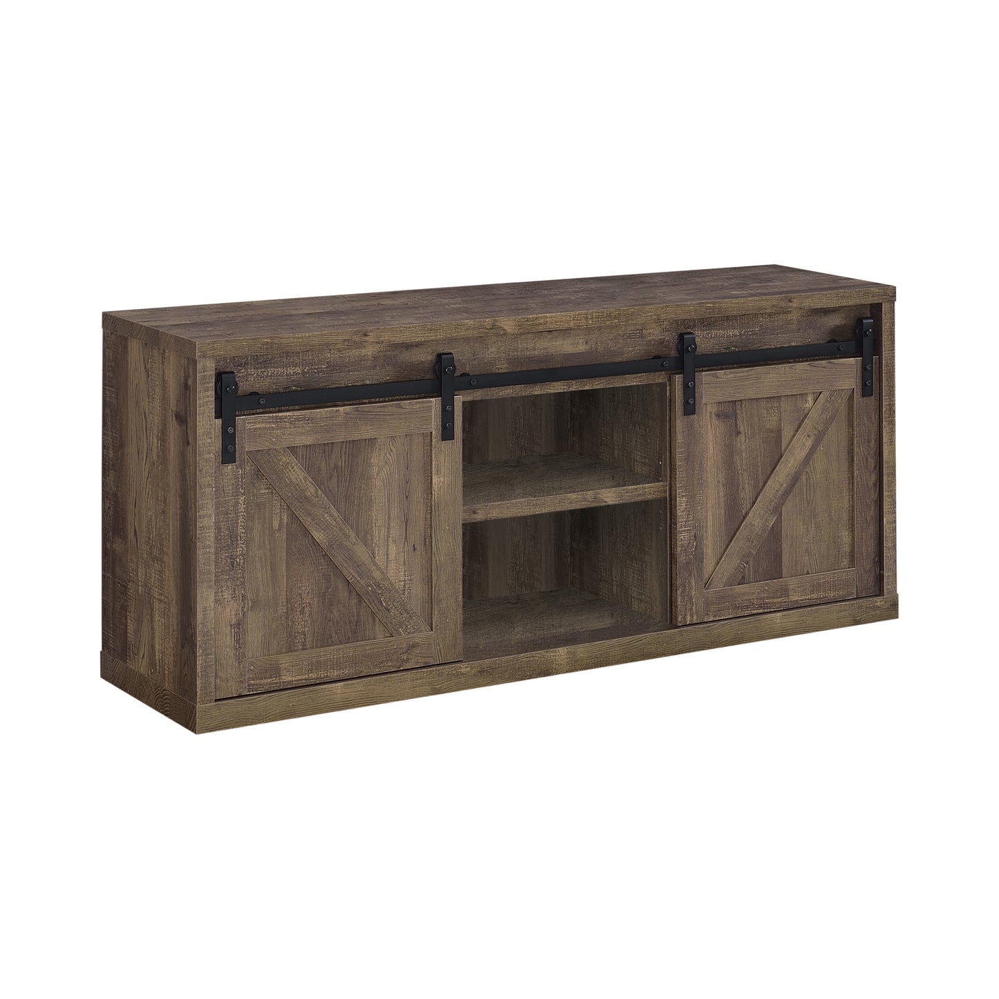 59-inch 3-shelf Sliding Doors TV Console Rustic Oak