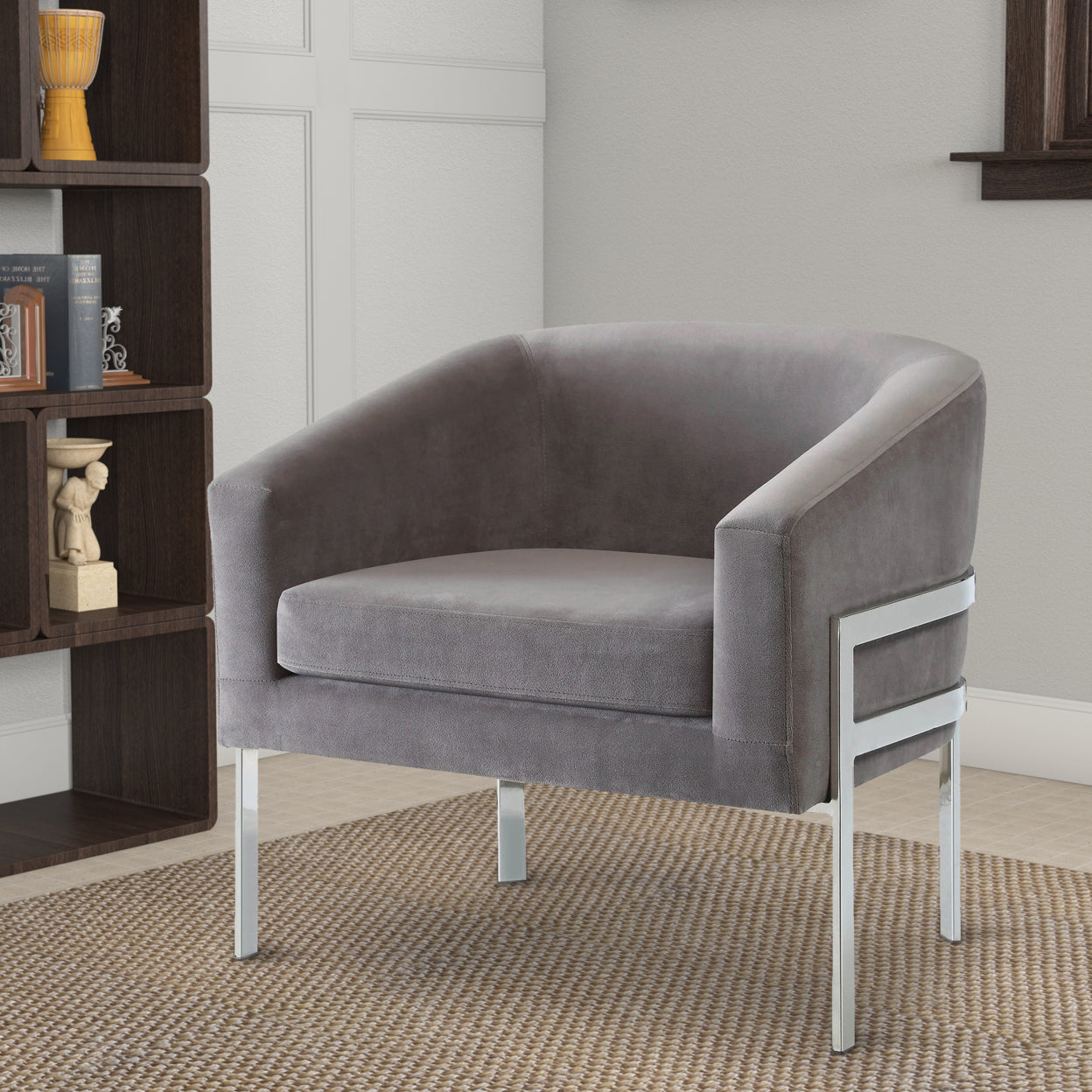 Barrel Back Accent Chair with Sloped Arm Grey