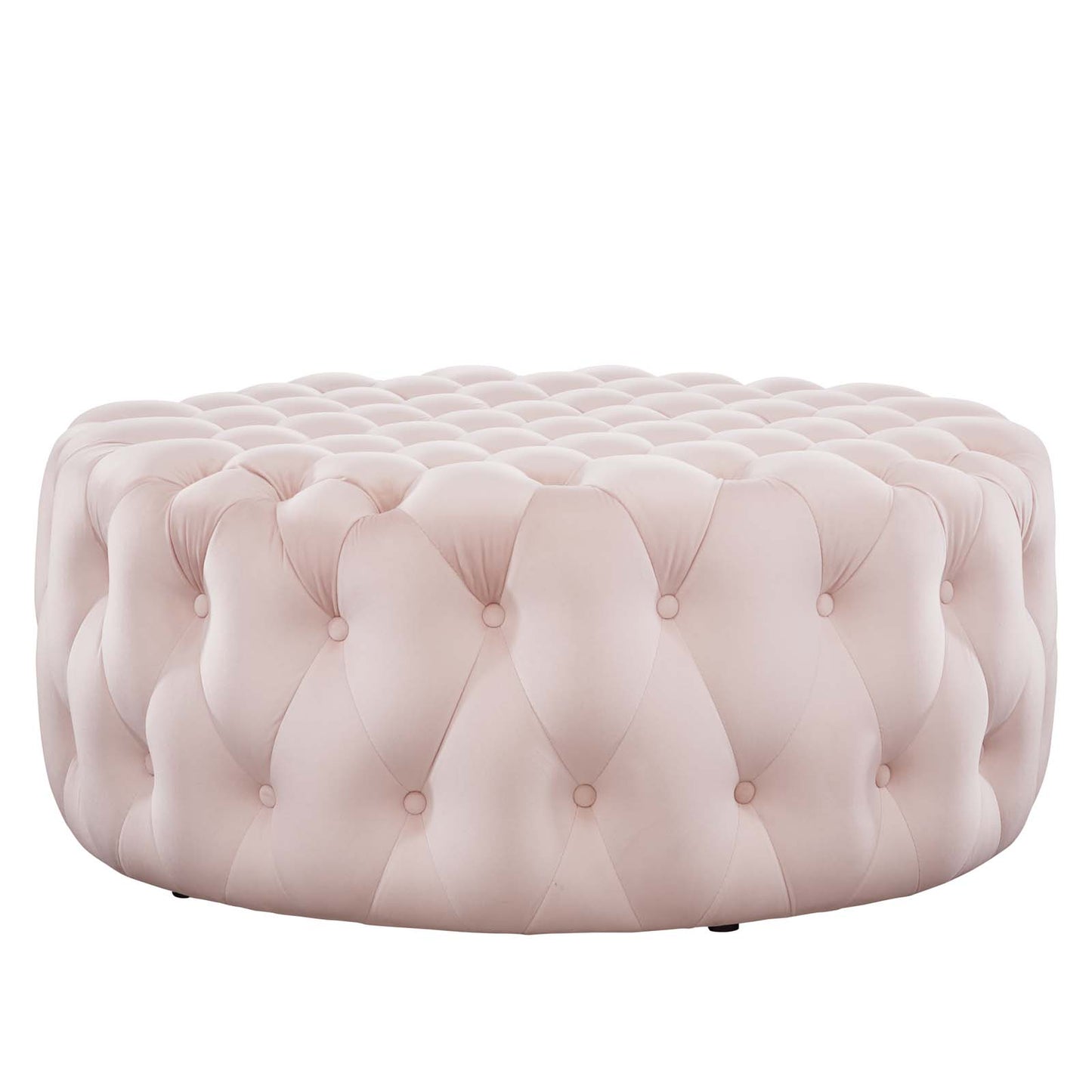 Amour Tufted Button Large Round Performance Velvet Ottoman