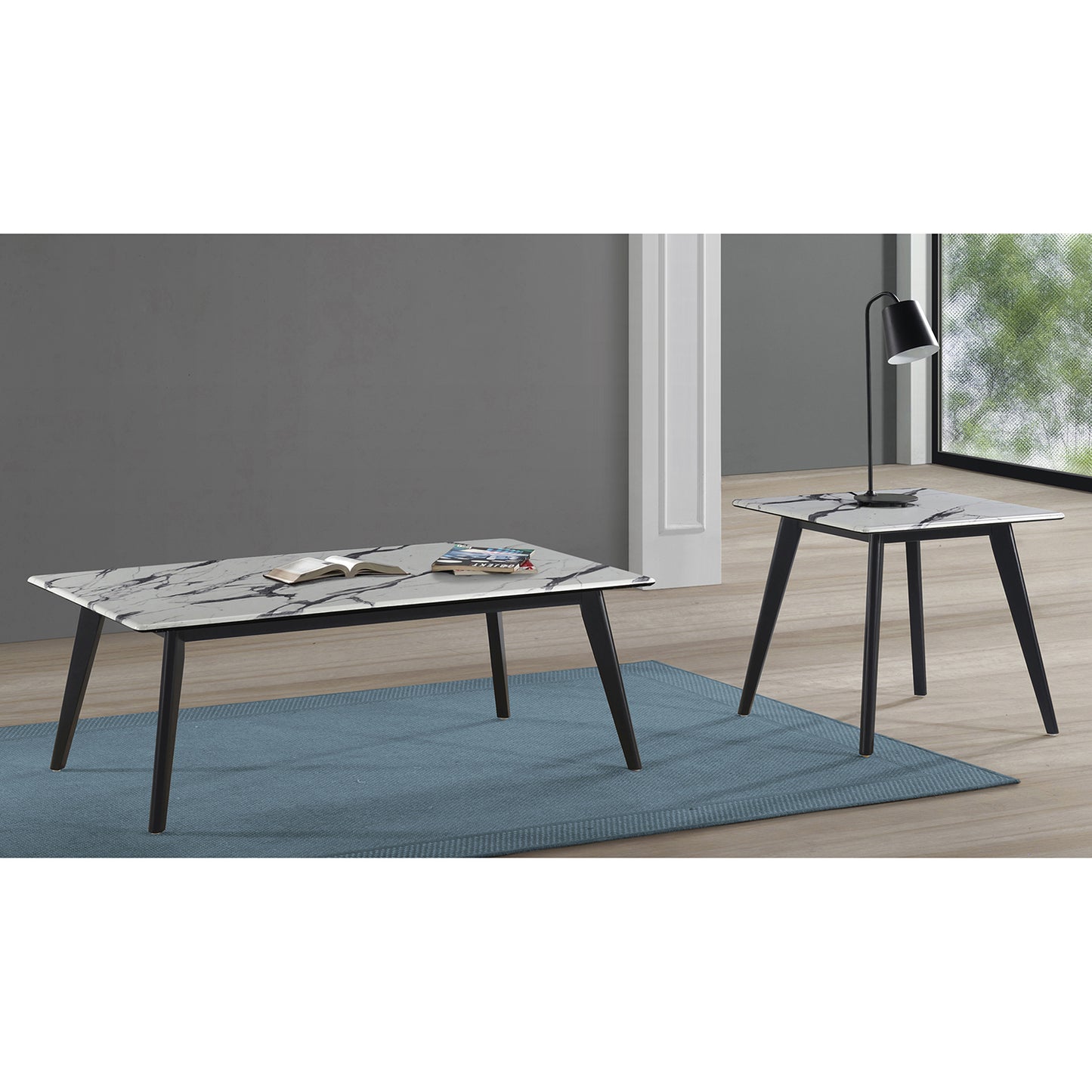 Rectangle Faux Marble Top Coffee Table Black and White