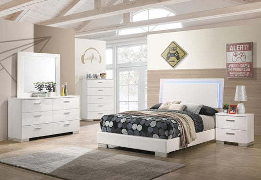 Felicity 5-piece Full Bedroom Set with LED Lighting Glossy White