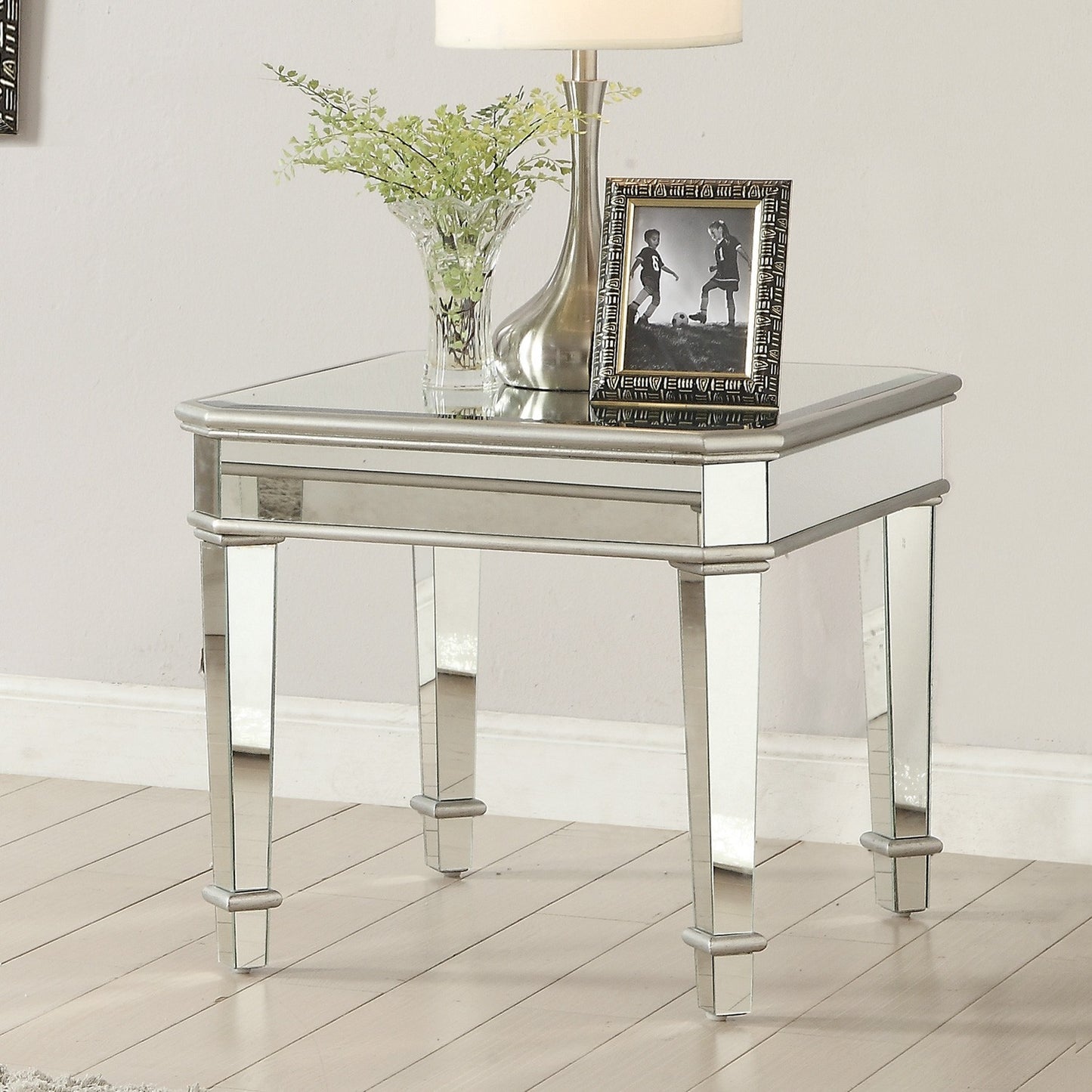 Cassandra Square Beveled Top End Table Silver