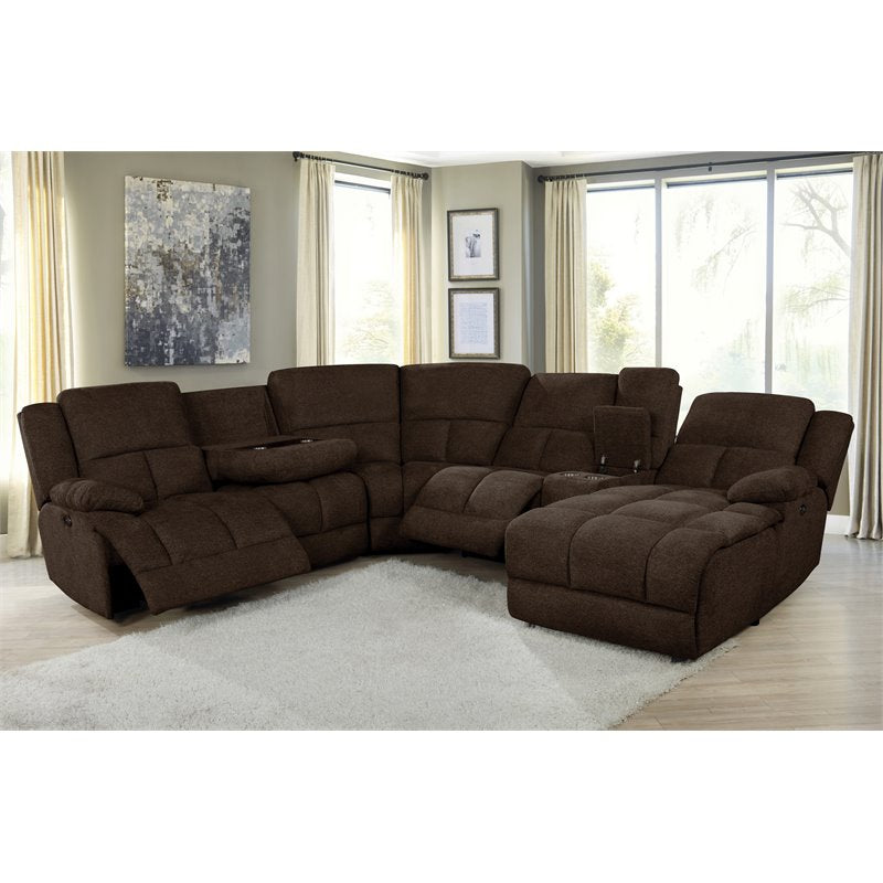 Belize 6-piece Pillow Top Arm Power Sectional Brown