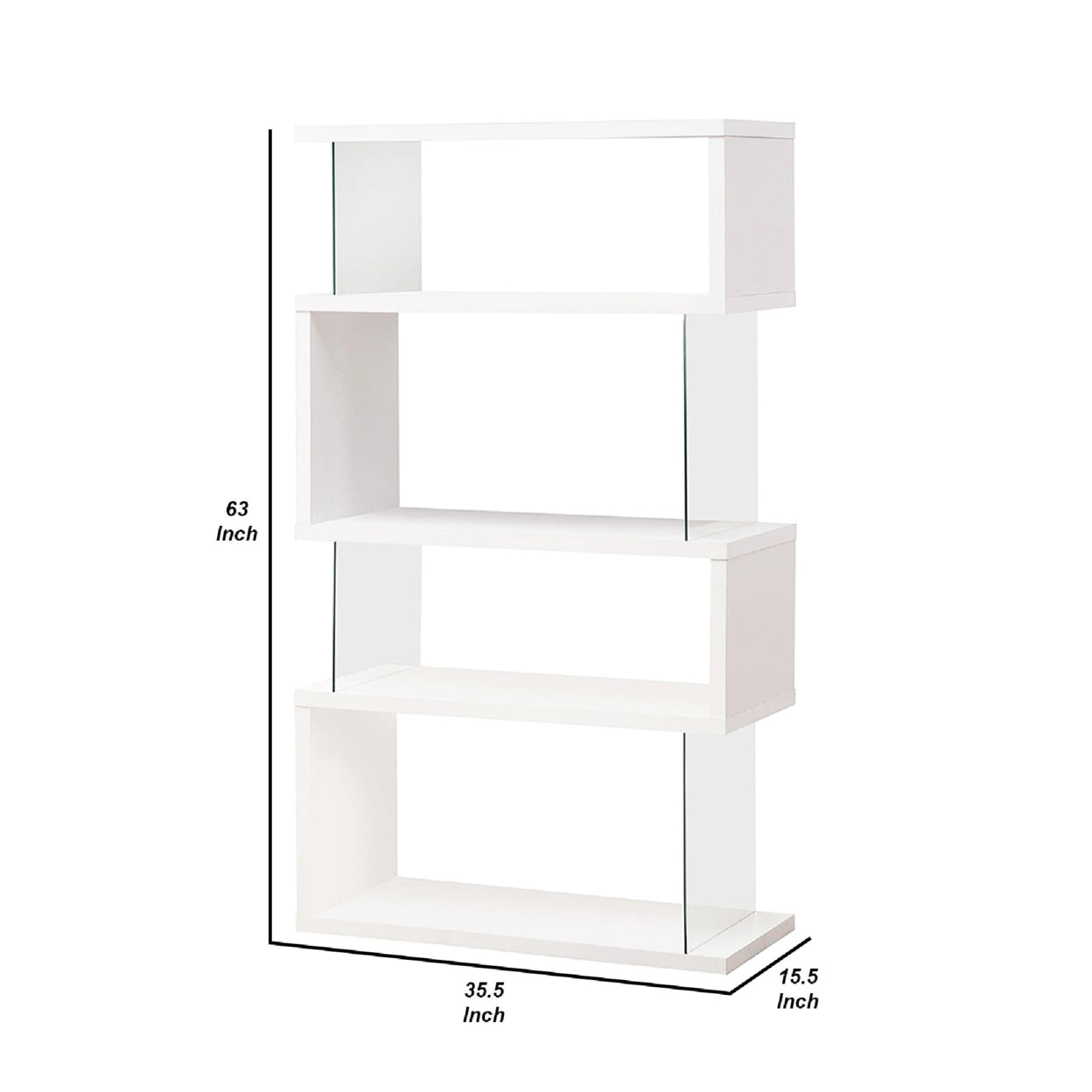 Emelle 4-tier Bookcase White and Clear