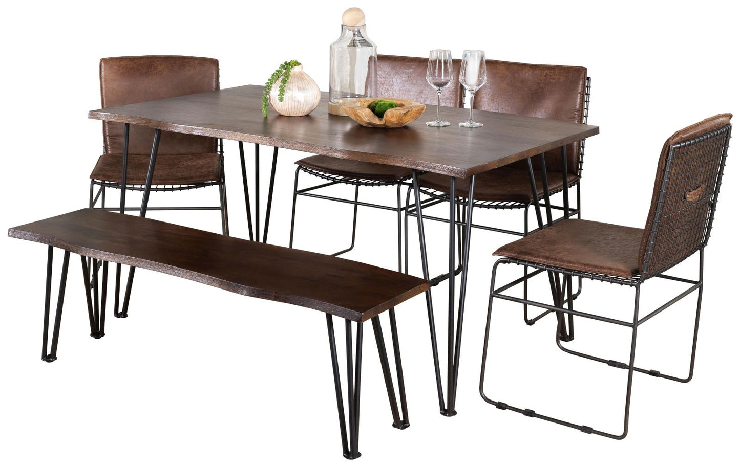 Topeka 6-piece Dining Set Mango Cocoa and Gunmetal