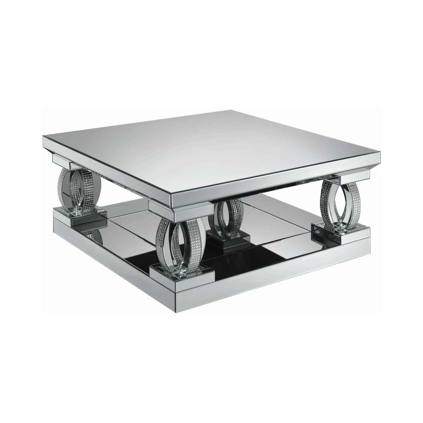 Avonlea Square Coffee Table with Lower Shelf Clear Mirror
