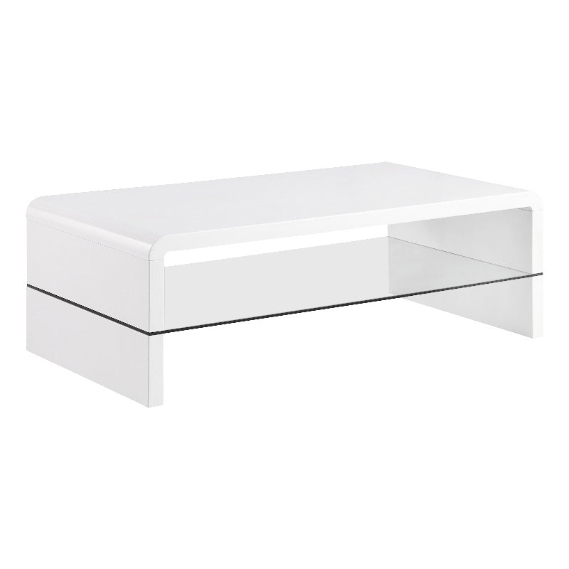 Rectangular Coffee Table with Glass Shelf White High Gloss