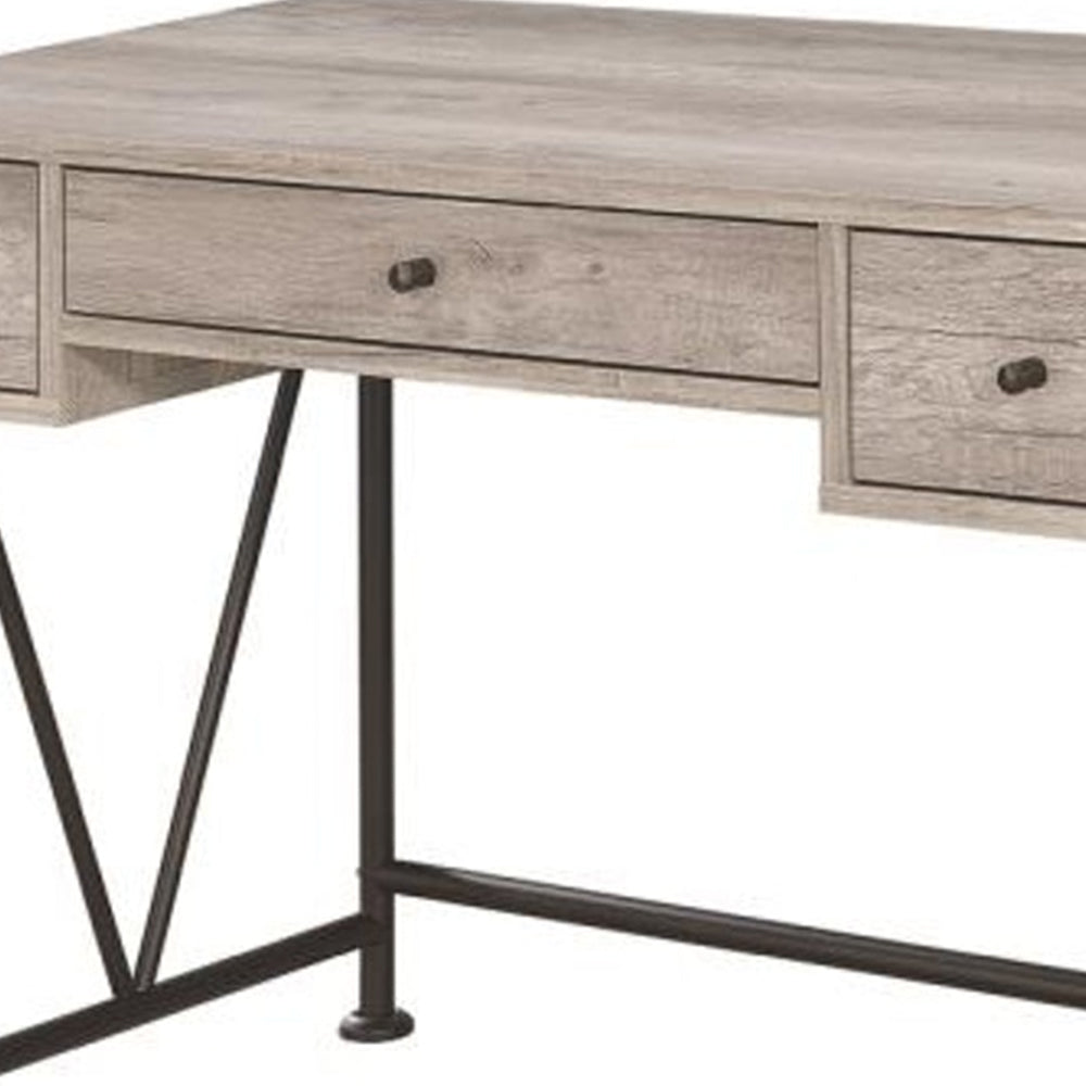 Analiese 3-drawer Writing Desk Grey Driftwood and Black