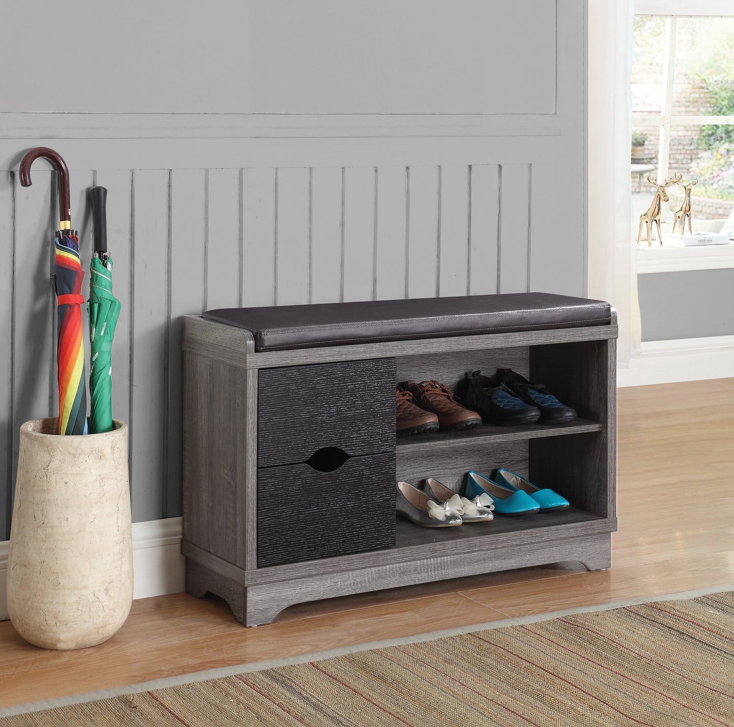 2-drawer Storage Bench Medium Brown and Black