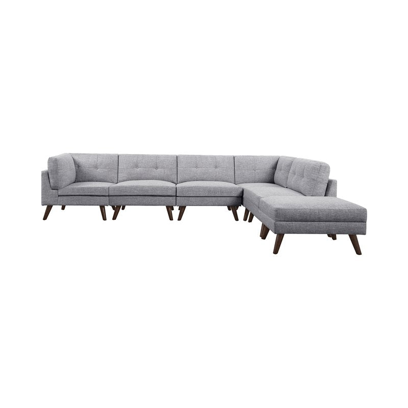 6-piece Upholstered Modular Tufted Sectional Grey and Walnut