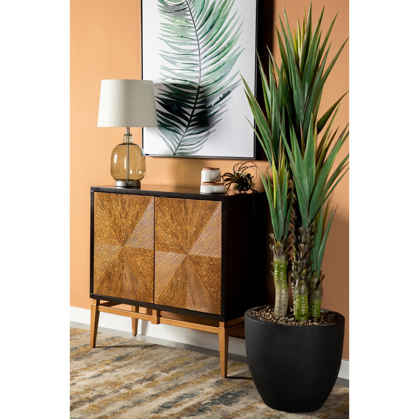 Sunburst 2-door Accent Cabinet Brown and Antique Gold