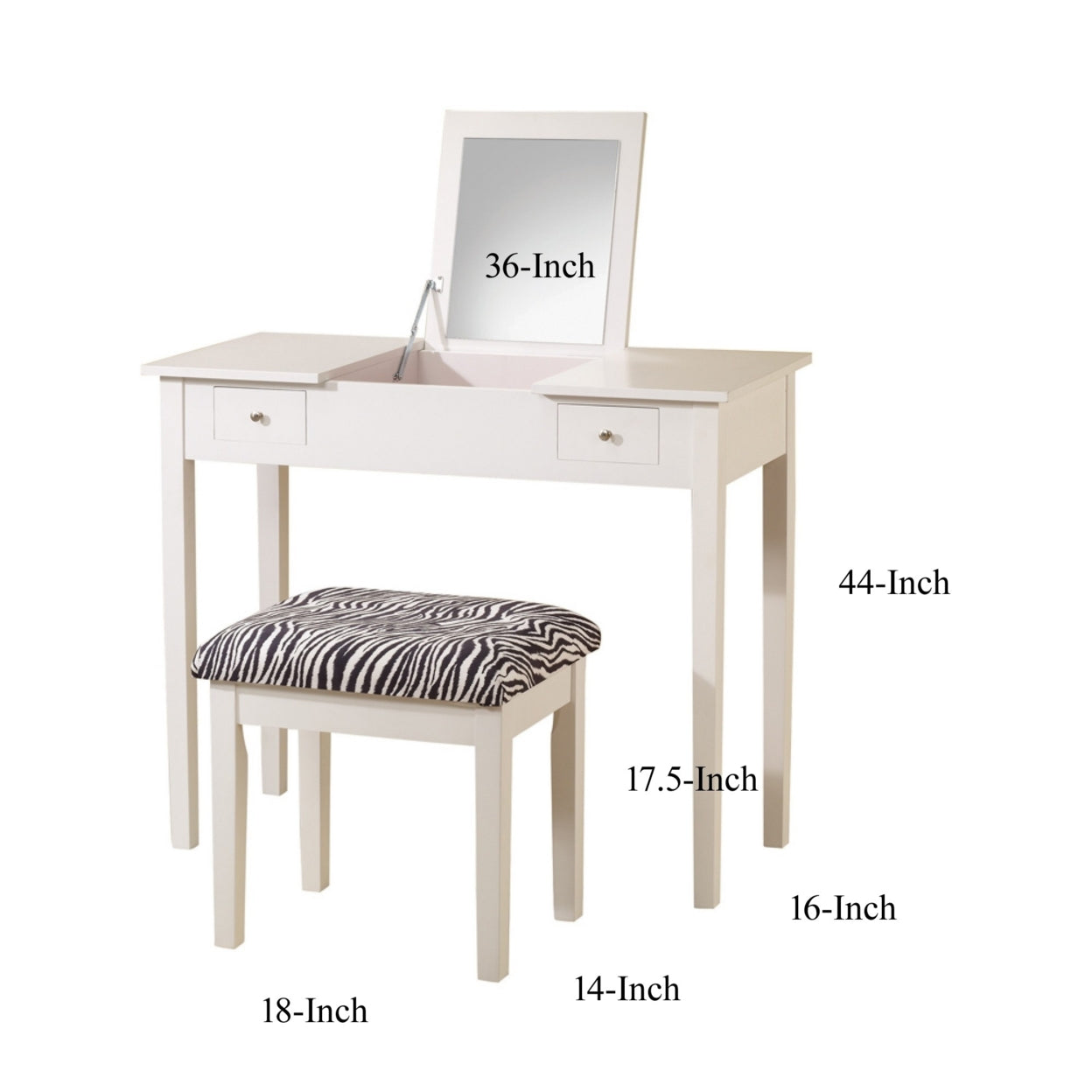 2-piece Vanity Set White and Zebra