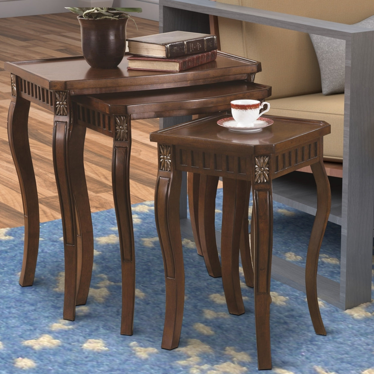 3-piece Curved Leg Nesting Tables Warm Brown