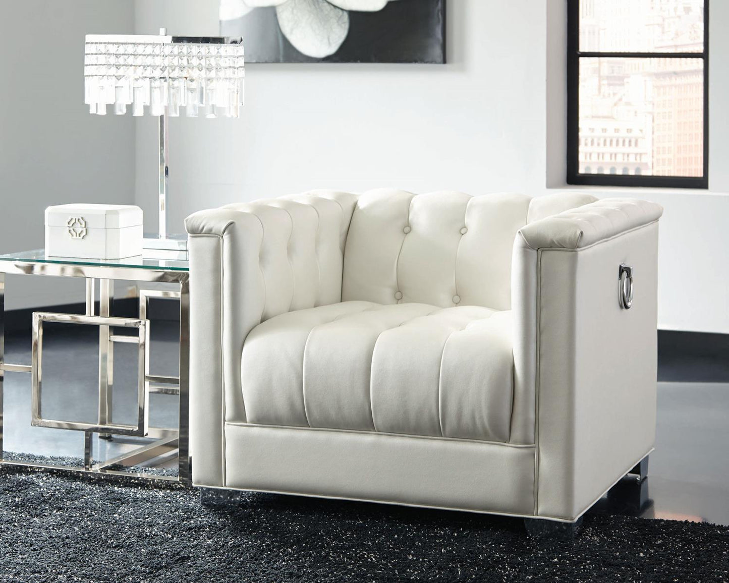 Chaviano Upholstered Tufted Living Room Set Pearl White