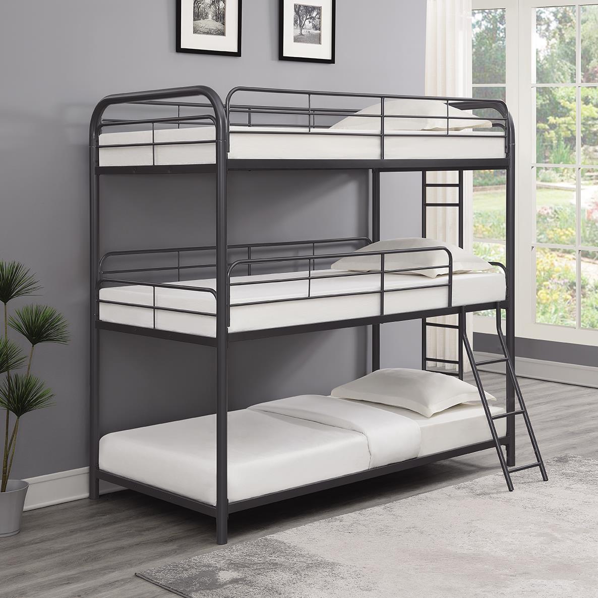 Garner Triple Bunk Bed with Ladder Gunmetal
