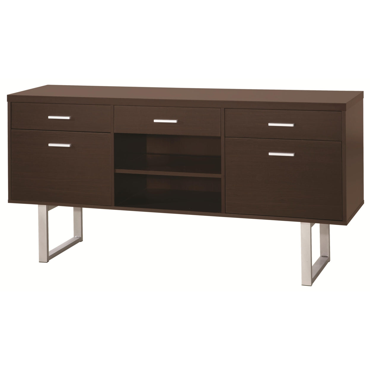 Lawtey 5-drawer Credenza with Adjustable Shelf Cappuccino