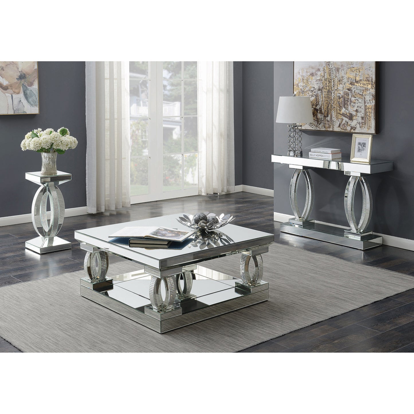 Avonlea Square End Table with Lower Shelf Clear Mirror