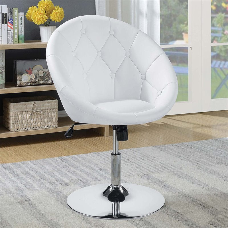 Round Tufted Swivel Chair White and Chrome