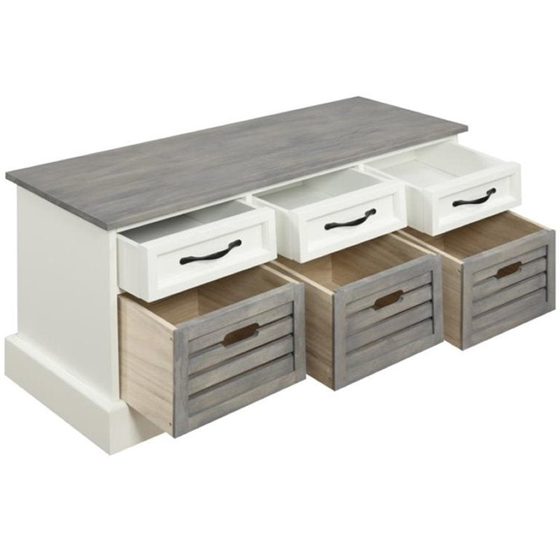 3-drawer Storage Bench White and Weathered Grey