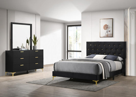 Kendall 3-piece Tufted Panel Queen Bedroom Set Black and Gold