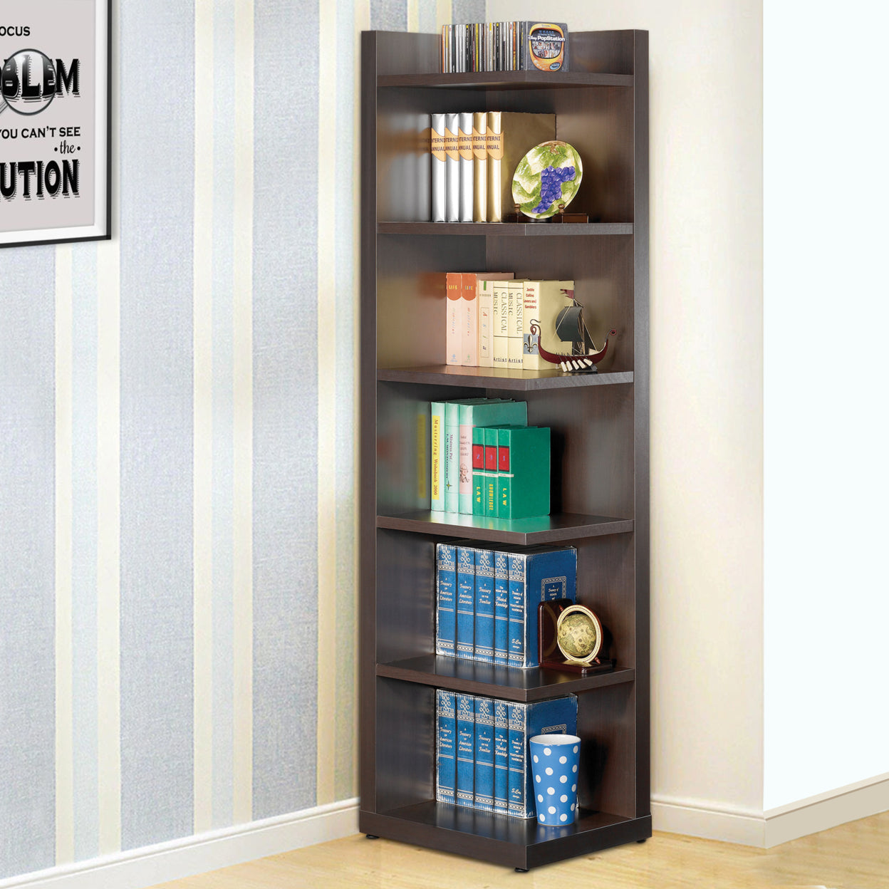 6-tier Corner Bookcase Cappuccino