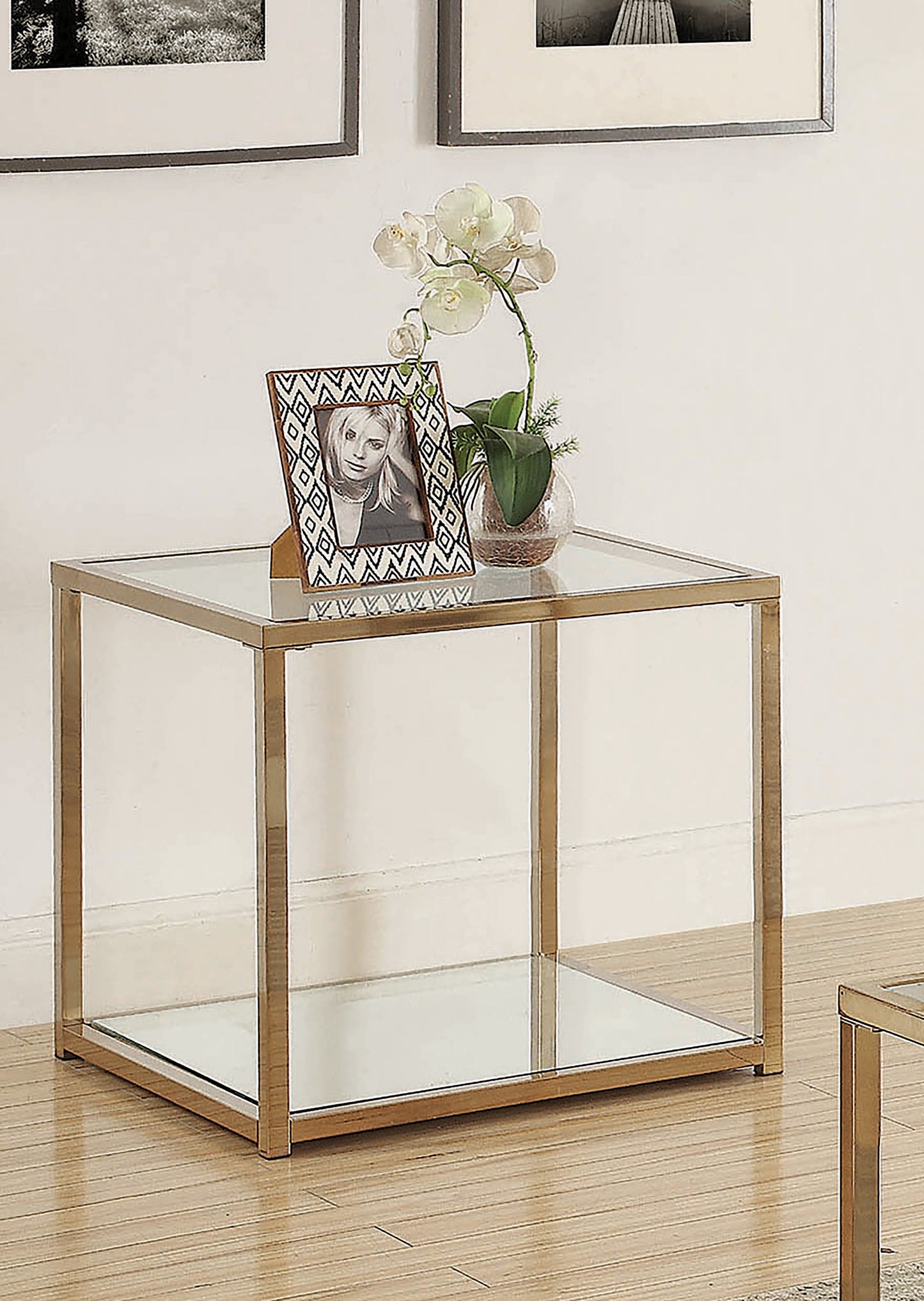 End Table with Mirror Shelf Chocolate Chrome