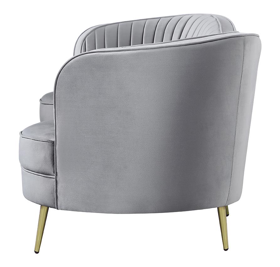 Sophia Upholstered Sofa with Camel Back Grey and Gold