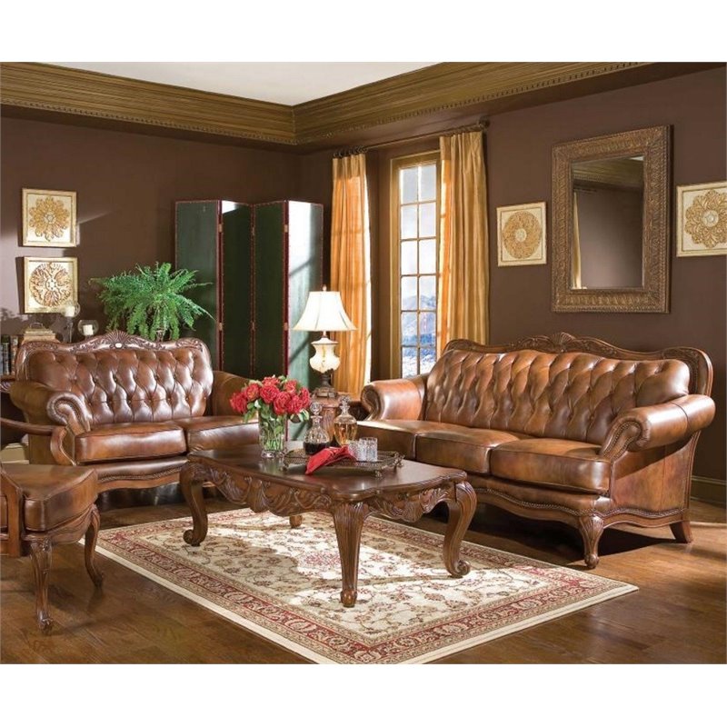 Victoria Upholstered Tufted Living Room Set Brown