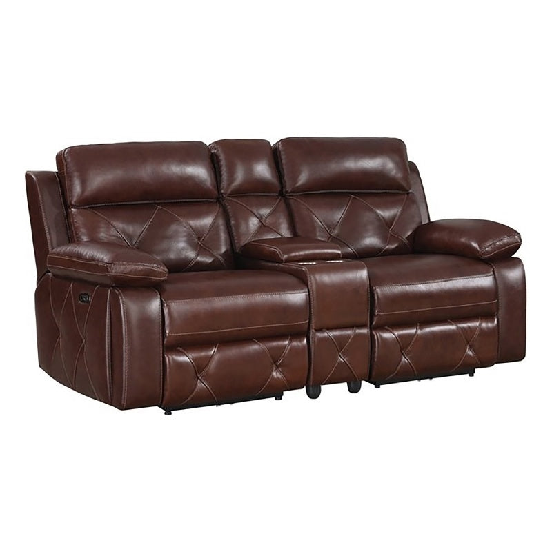 Chester Upholstered Power Reclining Seat and Power Headrest Loveseat with Console Chocolate