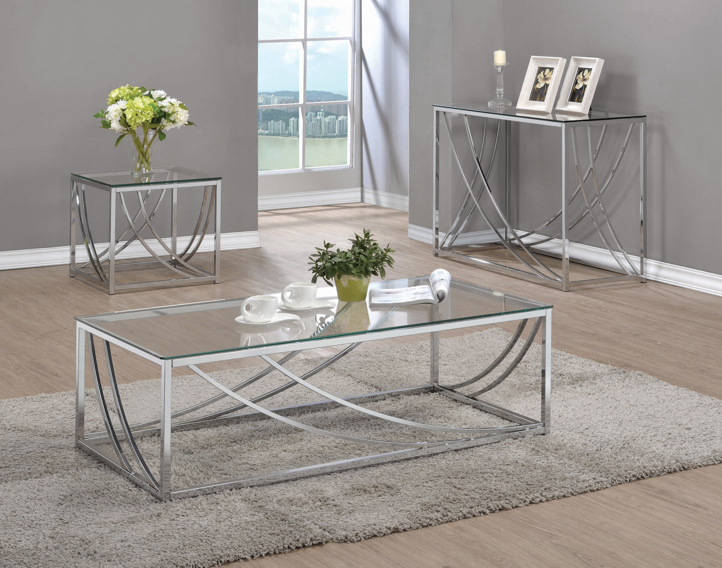 Glass Top Square End Table Accents Chrome
