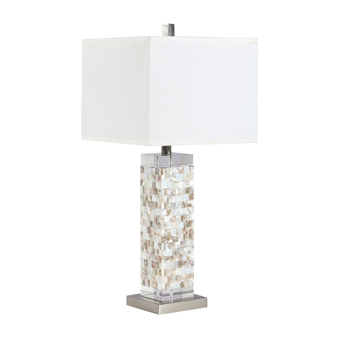 Square Shade Table Lamp with Crystal Base White and Silver