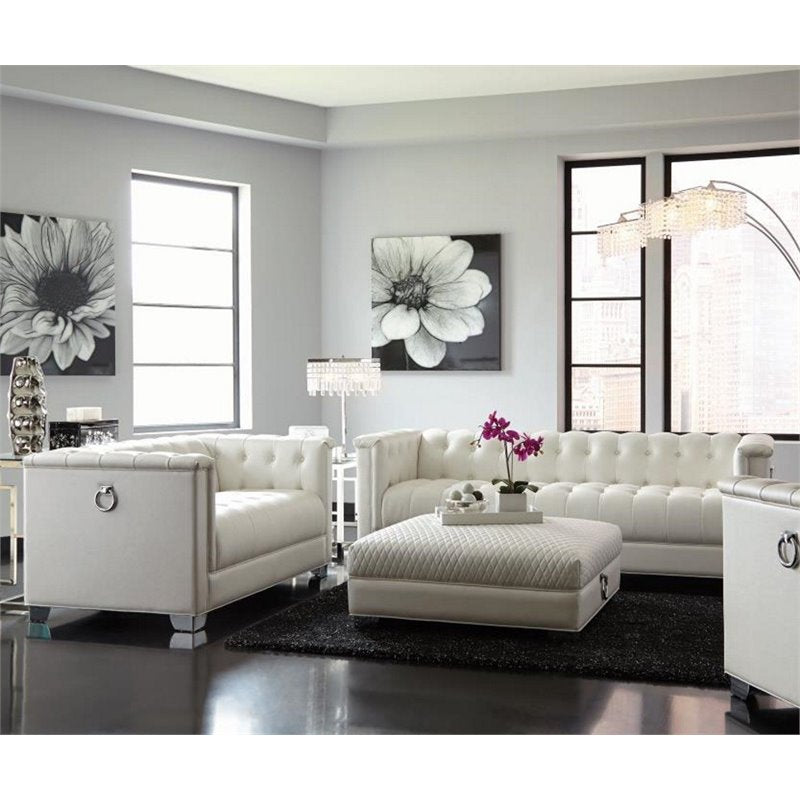 Chaviano Upholstered Tufted Living Room Set Pearl White