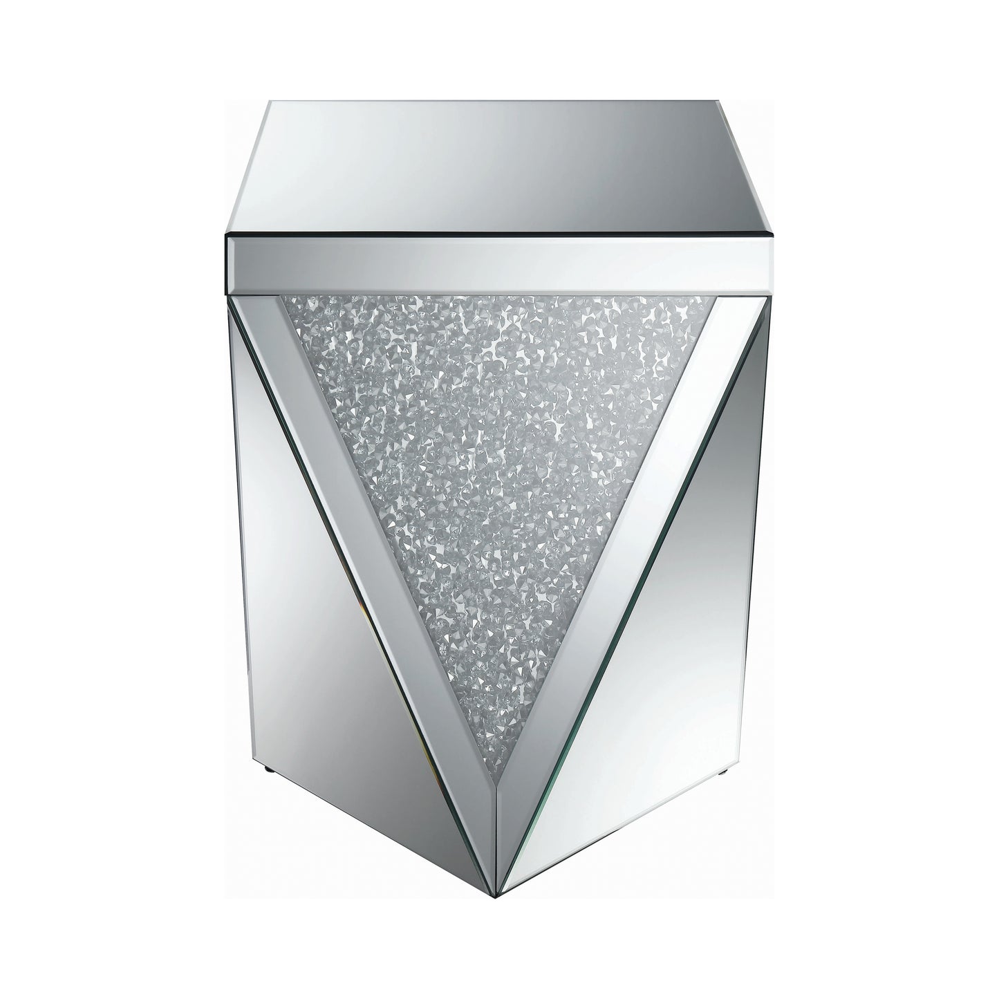Square End Table with Triangle Detailing Silver and Clear Mirror
