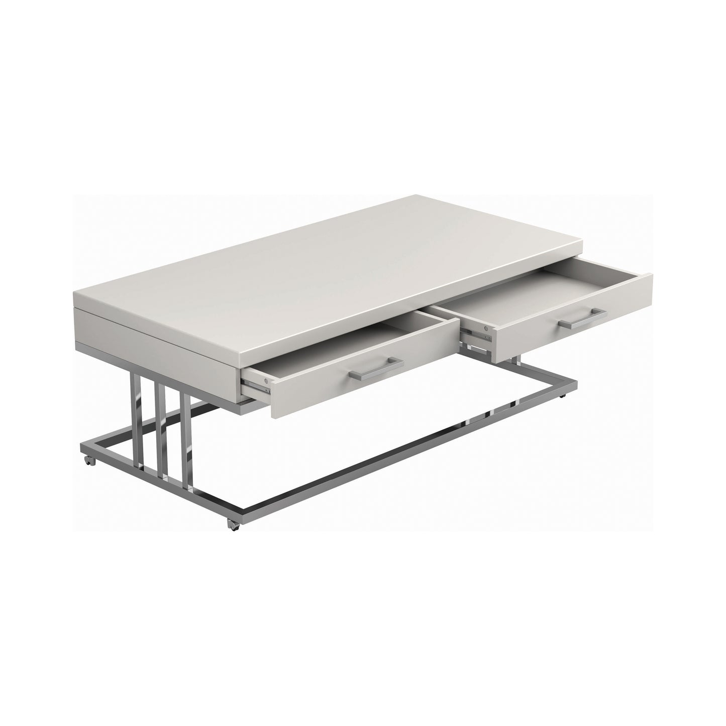 2-drawer Rectangular Coffee Table Glossy White and Chrome