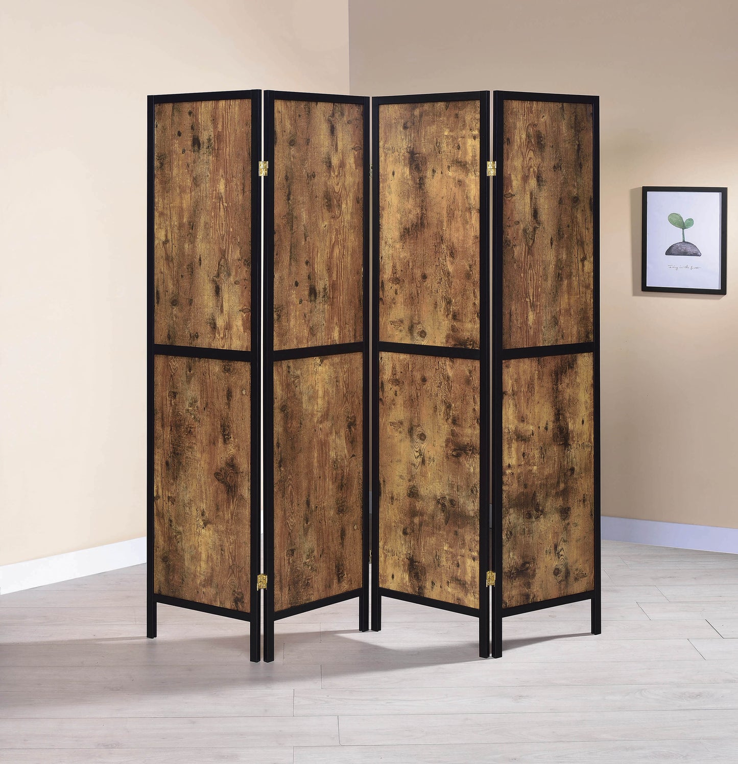 4-panel Folding Screen Antique Nutmeg and Black