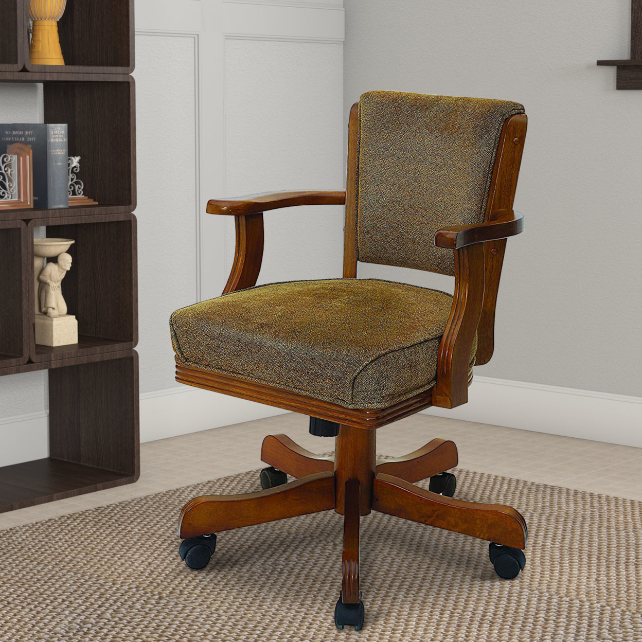 Mitchell Upholstered Game Chair Olive-brown and Amber