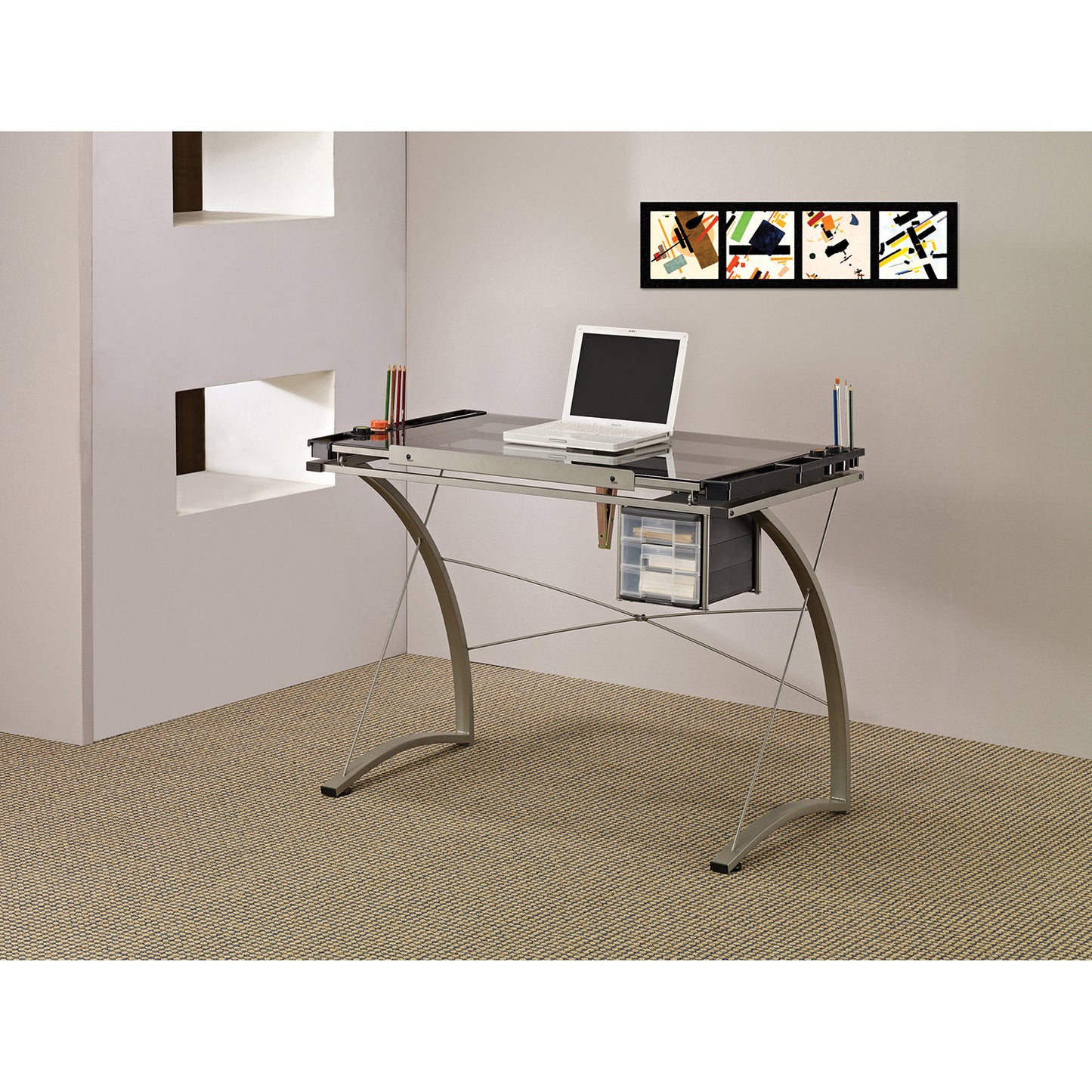 Melo Drafting Desk with 3-drawer Champagne