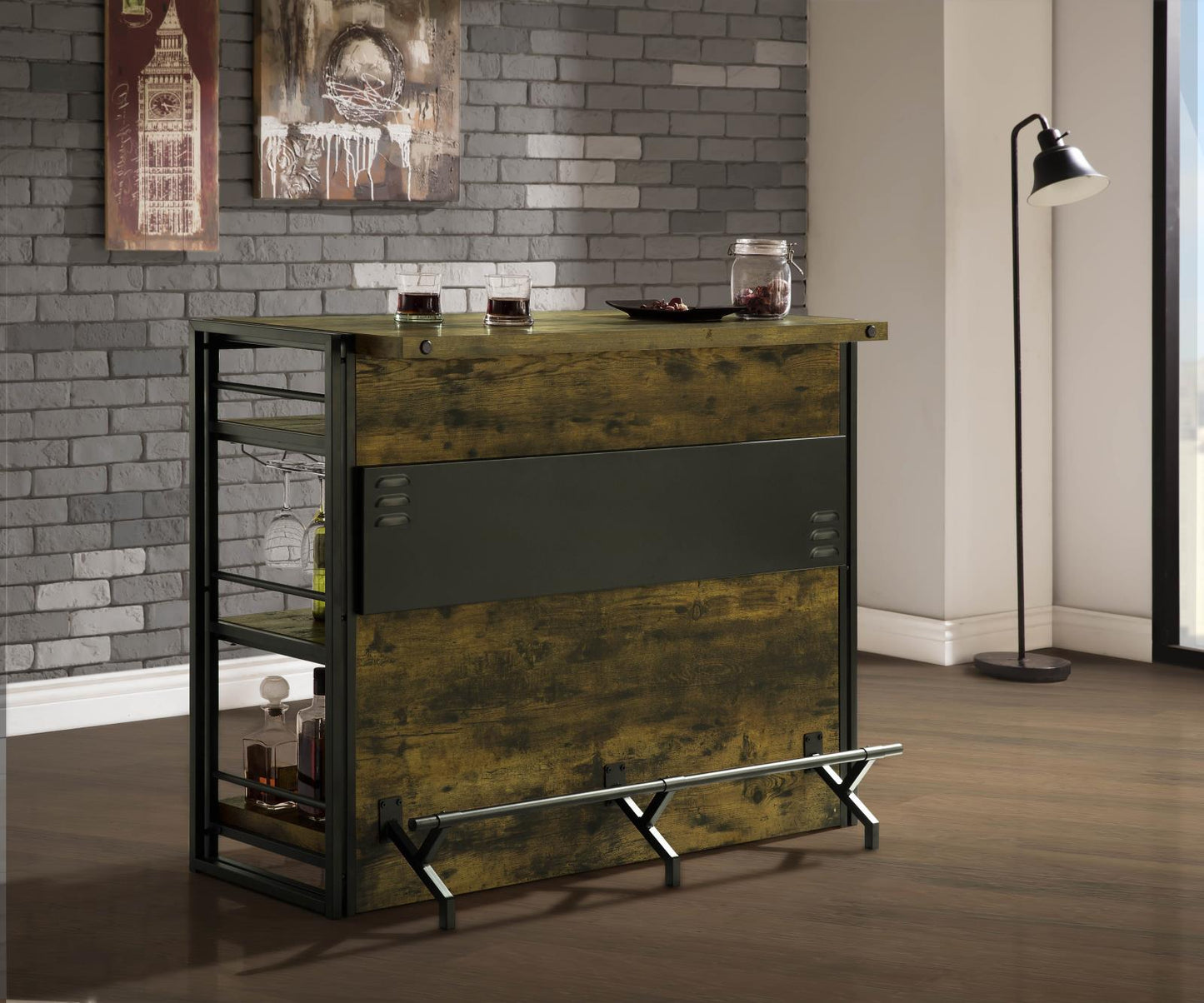 Renaldi Bar Unit with Stemware Rack Antique Nutmeg