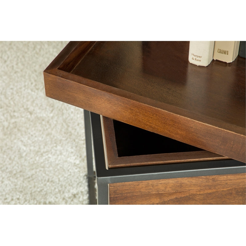 Square Accent Table with Removable Top Tray Dark Brown and Gunmetal