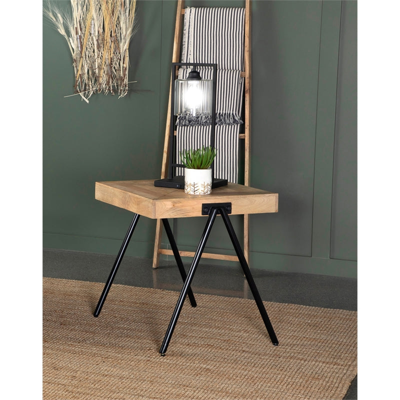 Square End Table with Metal Legs Natural and Black
