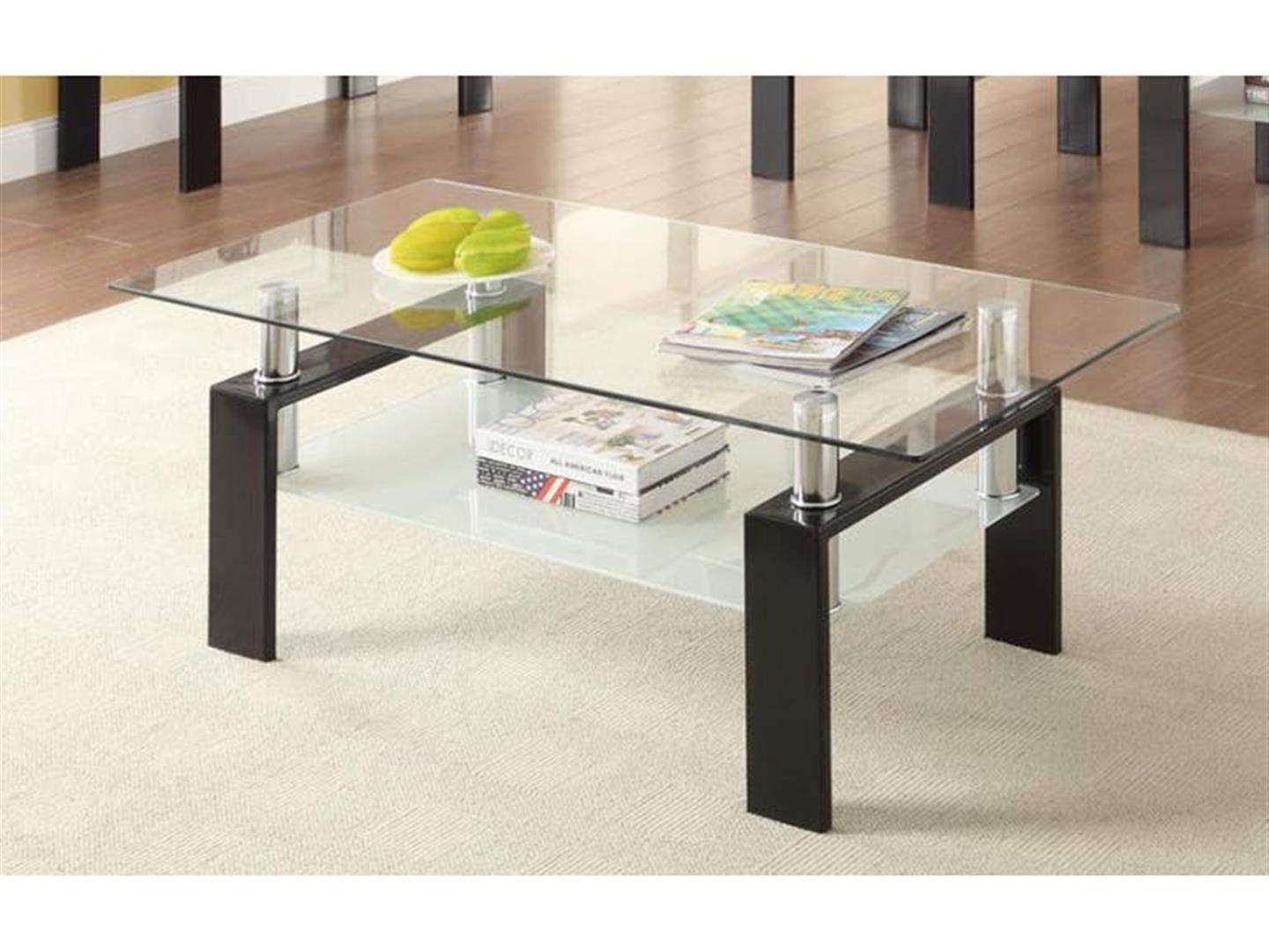 Tempered Glass Coffee Table with Shelf Black