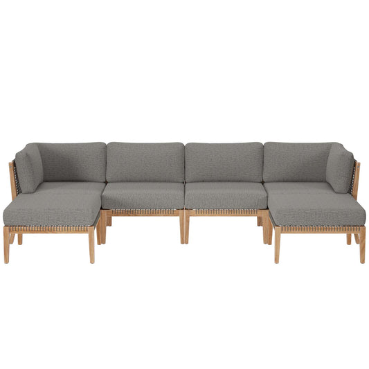 Clearwater Outdoor Patio Teak Wood 6-Piece Sectional Sofa