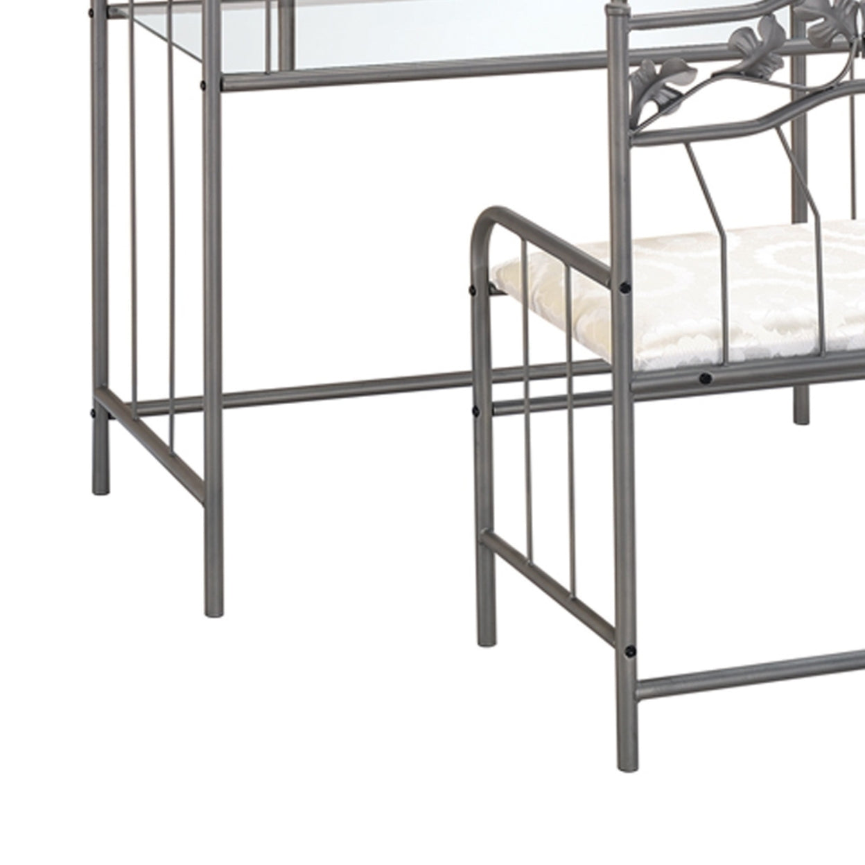 2-piece Metal Vanity Set with Glass Top Pewter and Ivory