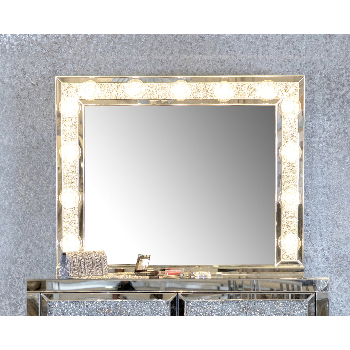 Rectangular Table Mirror with Lighting Silver